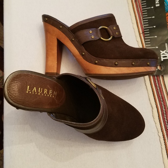 Lauren Ralph Lauren Shoes - Lauren RL chocolate suede clogs-heels Like New! 9M